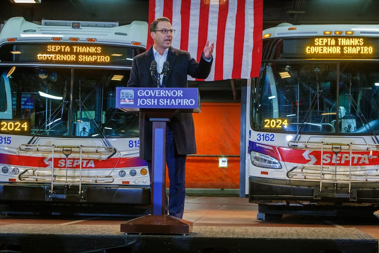 Pennsylvania Governor Josh Shapiro announces a $153 million state bailout of SEPTA on Friday inside the bus depot at the Frankford Transportation Center. He is using a legal provision that allows states to flex federal highway money to transit needs.