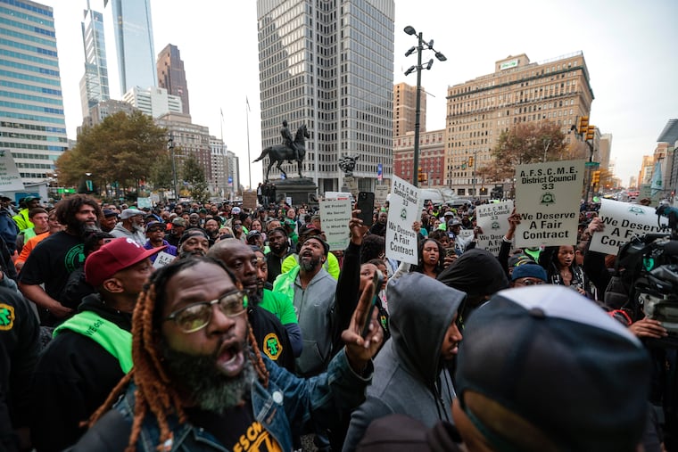 AFSCME District Council 33, Philly's largest city workers union, rally outside City Hall in October.