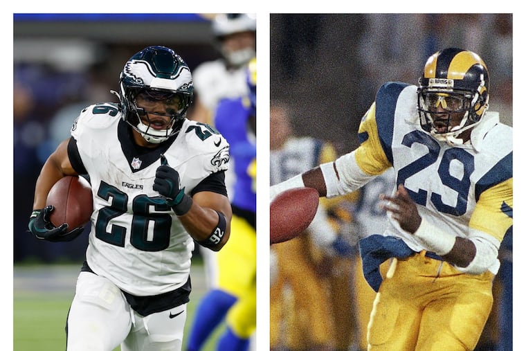 Saquon Barkley has a chance to break Eric Dickerson 40-year-old record for rushing yards in a season.