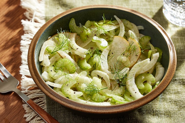 Fennel, Celery and Pear Salad. MUST CREDIT: Tom McCorkle for The Washington Post; food styling by Gina Nistico for The Washington Post