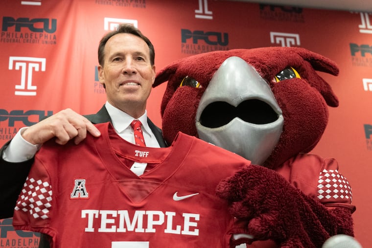 New Temple head football coach K.C. Keeler during a press conference on Tuesday.