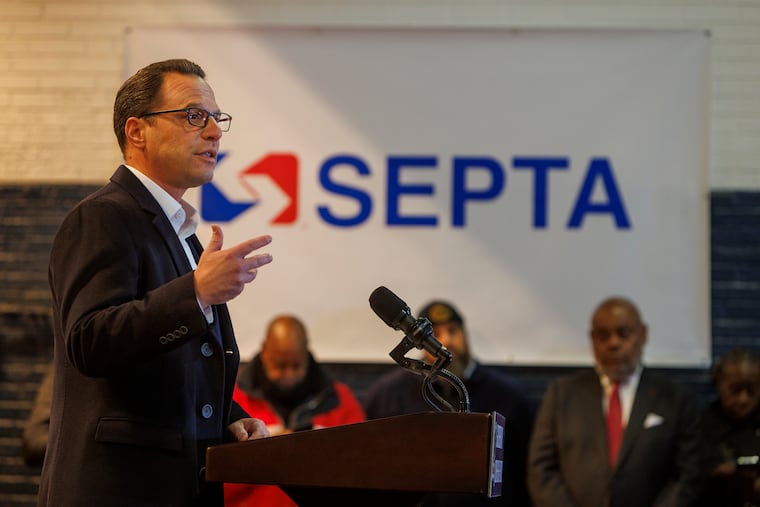 Gov. Josh Shapiro speaks at the Frankford Transportation Center on Friday. Shapiro showed decisive leadership in redirecting $153 million of federal infrastructure grants toward vital public transportation funding, writes the Editorial Board.