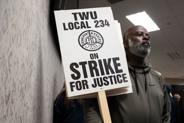 Morris Aikens, a SEPTA Bus Driver in the Allegheny District, picked up a picket sign at the TWU Local 234 hall in Northern Liberties on Nov. 4, 2024. Employees represented by SEPTA"s largest union were prepared t o strike, but late reached an agreement with the transit agency.