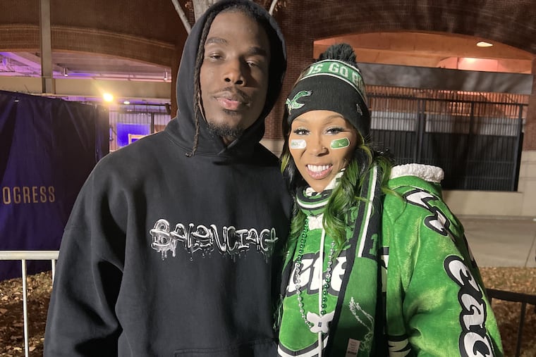 Kelee Ringo, Eagles cornerback, poses with his mother, Tralee Hale-Ringo.