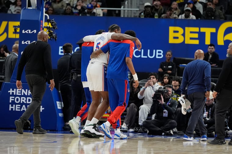 Sixers center Andre Drummond suffered what appeared to be an ankle sprain during Saturday's road contest against the Pistons.