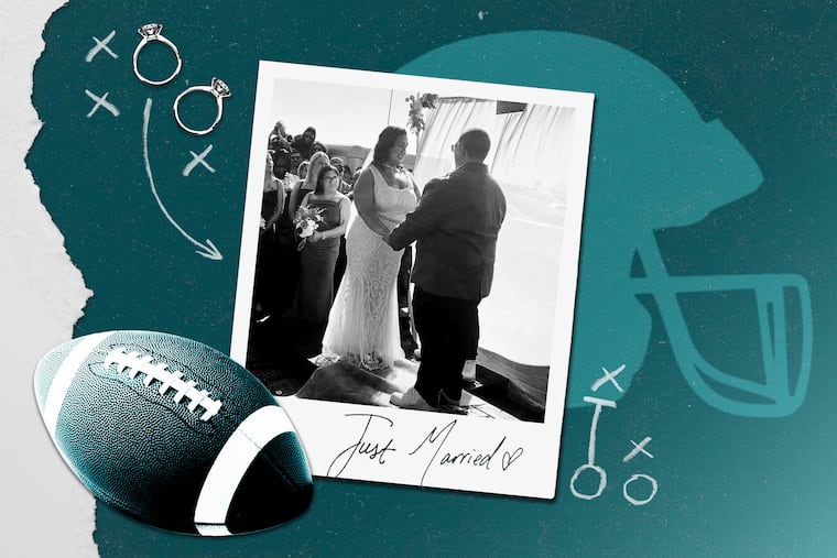Monica and Jeff Vasquez got married in Lot P outside Lincoln Financial Field before the Eagles game against the Browns.