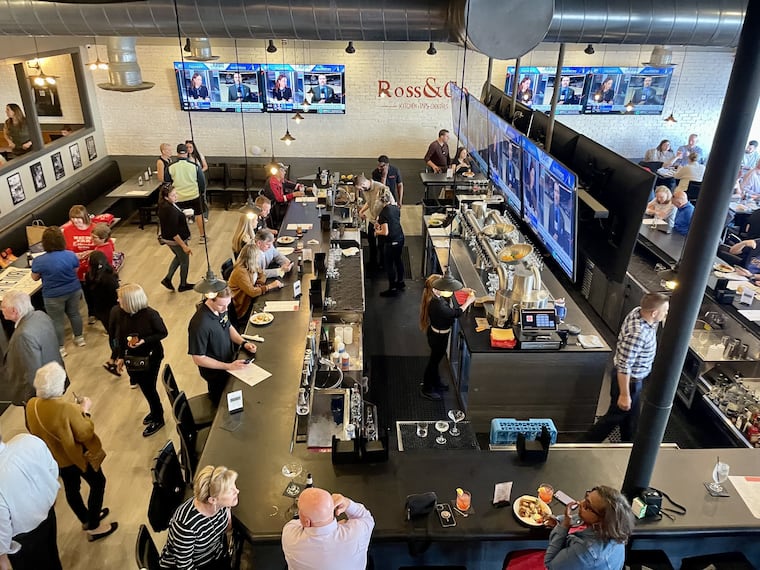 The bar of Ross & Co. at 58 S. York Rd. in Hatboro, as seen from the mezzanine.