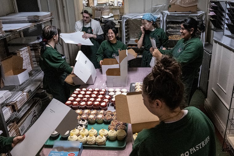 Bakers work at Isgro Pastries in South Philadelphia.  Isgro Pastries in South Philly is a semifinalist for a James Beard award.