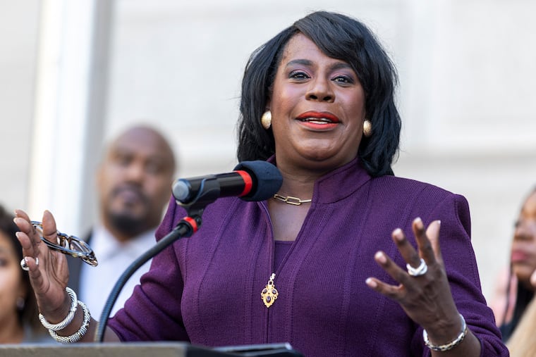 Mayor Cherelle L. Parker speaks at a post-election news conference in November.